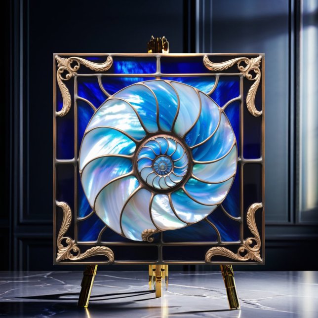 Carreau Blue/White Faux Stained-Glass Nautilus Shell 3 (Créateur téléchargé)