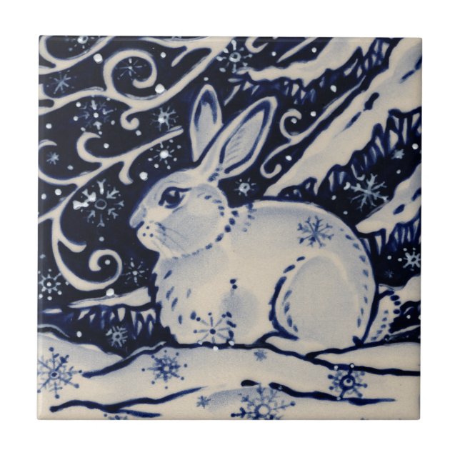 Carreau Blue White Rabat hiver neige Chinoiserie Cobalt (Devant)