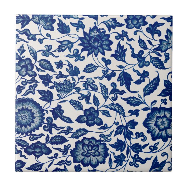Carreau Blue White Wildflower French Country Chinoiserie  (Devant)
