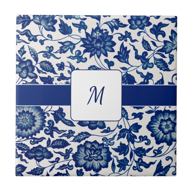 Carreau Blue White Wildflower French Country Custom Name (Devant)