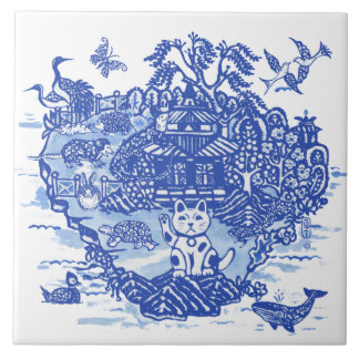 Carreau Blue Willow inhabituel animal amusant Iguana Hedge