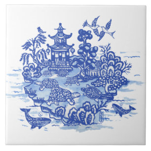 Carreau Blue Willow Isle of Turtles Jardin Whimsical