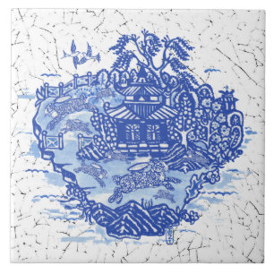 Carreau Blue Willow Rabbit Isle Willow Antiquité Imaginair