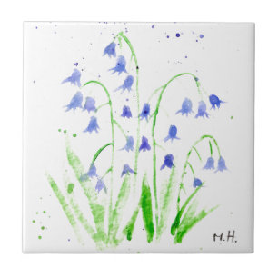 Carreau Bluebells aquarelle florale bleu joli élégant c