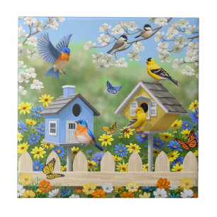 Carreau Bluebirds Goldfinches Birdhouses Jardin aux fleurs