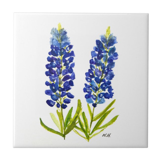 Carreau Bluebonnets Texas State Flowers Lupine Watercolor (Devant)