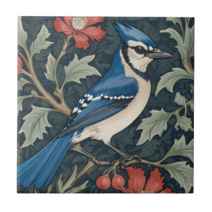 Carreau Bluejay Bird William Morris style Right Blue Jay