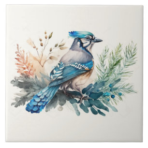 Carreau Bluejay Sur Une Aquarelle De Branche
