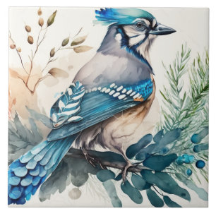 Carreau Bluejay Sur Une Aquarelle De Branche