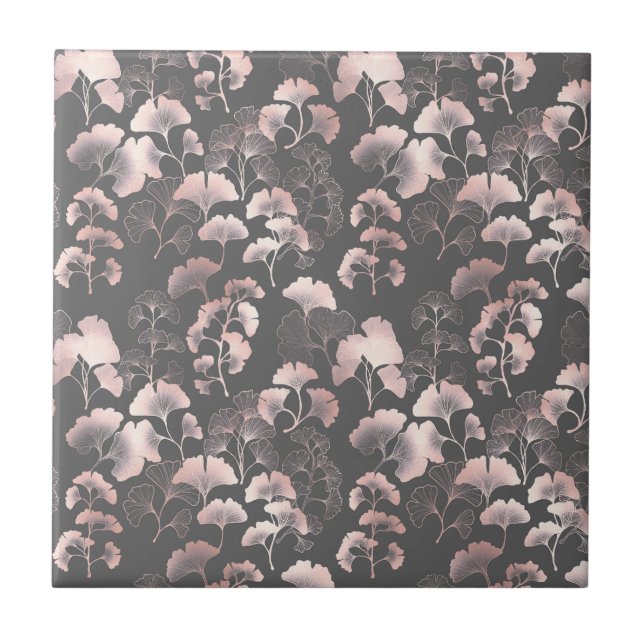 Carreau Blush Ginkgo Luxe – Botanique dorée sur fond noir (Devant)