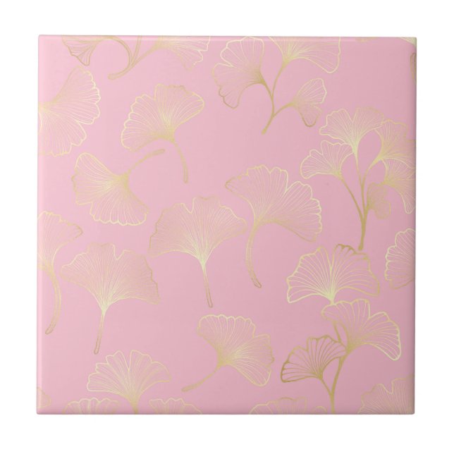 Carreau Blush Ginkgo Luxe – Gold Botanical on Pink (2) (Devant)