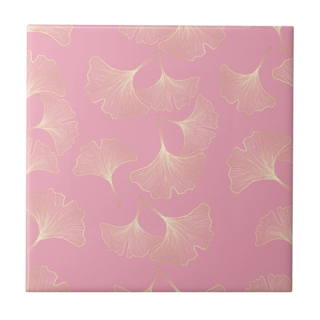 Carreau Blush Ginkgo Luxe – Gold Botanical on Pink (4) (Devant)