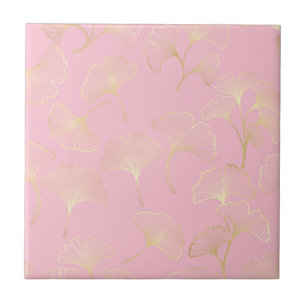 Carreau Blush Ginkgo Luxe – Or Botanique sur Rose (2)