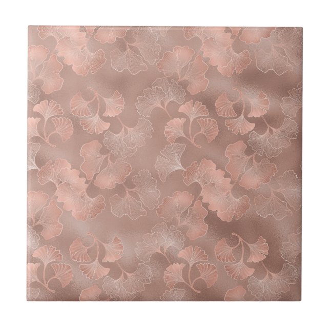 Carreau Blush Pink Gold Ginkgo Leaves Elegant Botanical 4 (Devant)
