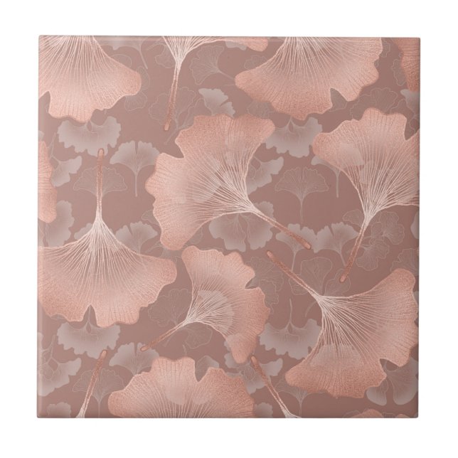 Carreau Blush Pink Gold Ginkgo Leaves Elegant Botanical 7 (Devant)