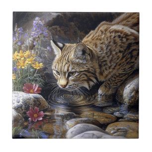Carreau Bobcat avec art Pittoresque Fleur sauvage