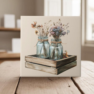 Carreau Bocaux de Mason, fleurs sauvages en chaudronnette