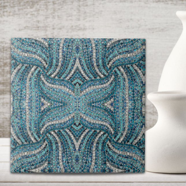 Carreau bohème chic gris argenté bleu turquoise (bohemian girly chic silver grey turquoise blue ceramic tile)