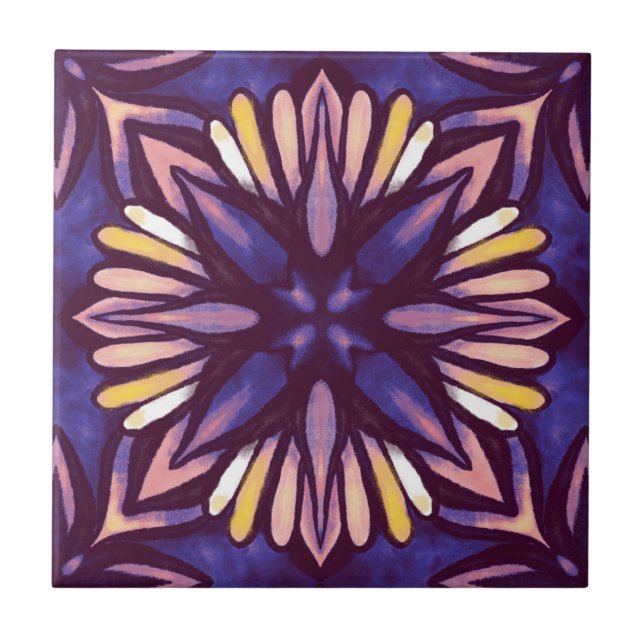 Carreau Boho Blossom : Motif Floral Artistique Violet (Devant)