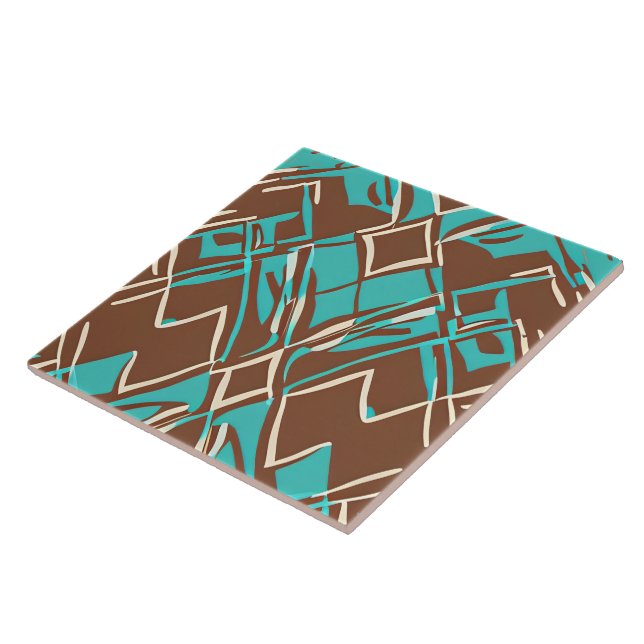 Carreau Boho Brown et Turquoise Motif de formes géométriqu (Côté)