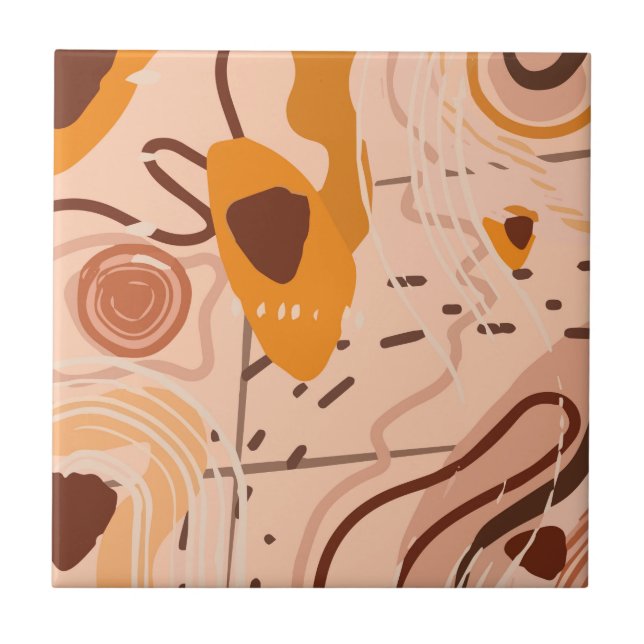 Carreau Boho Brown Tan Beige Orange Art Abstrait (Devant)