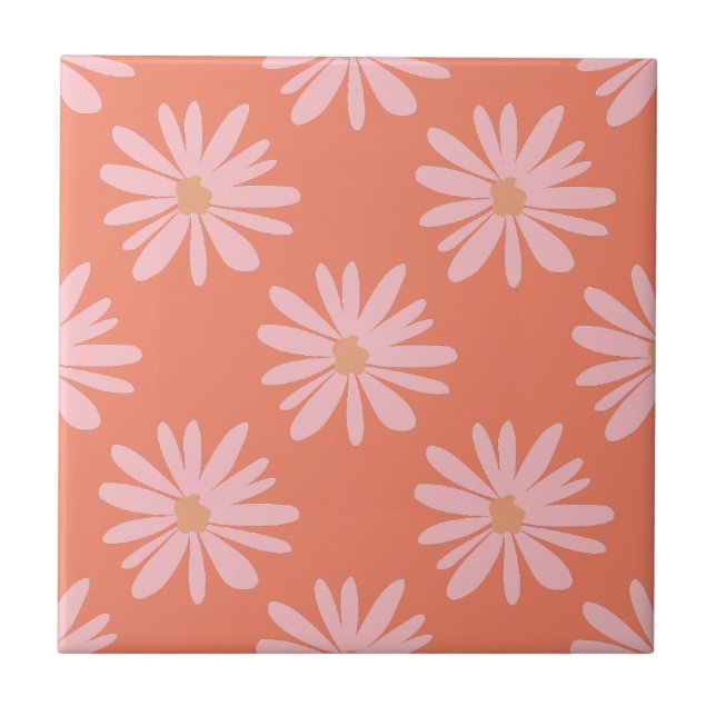 Carreau BOHO Chic Daisy Motif Peach Orange Retro Floral (Devant)