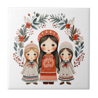 Carreau Boho Christmas Girls Scandinavian Folk Art