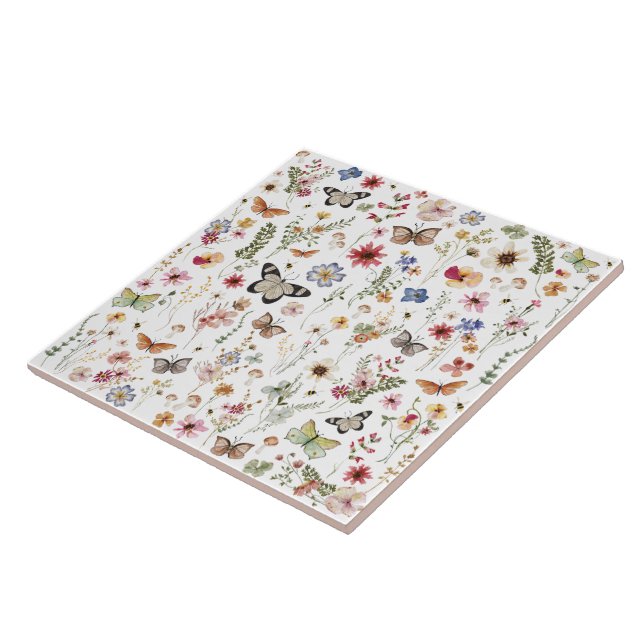 Carreau Boho coloré Fleur sauvage Jardin Motif papillon (Côté)
