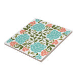 Carreau Boho coloré printemps été Floral Retro Turquoise<br><div class="desc">Une ambiance boho colorée et vibrante printemps été pour un printemps ou été frais et coloré. Motif botanique turquoise et pêche fleurie et verte. Réfléchissez à l'arrière-plan, au carrelage de dessous de verre, à la table do-it-yourself projet, à la salle de bain, au foyer, pour l'individu inspiré par le rétro....</div>