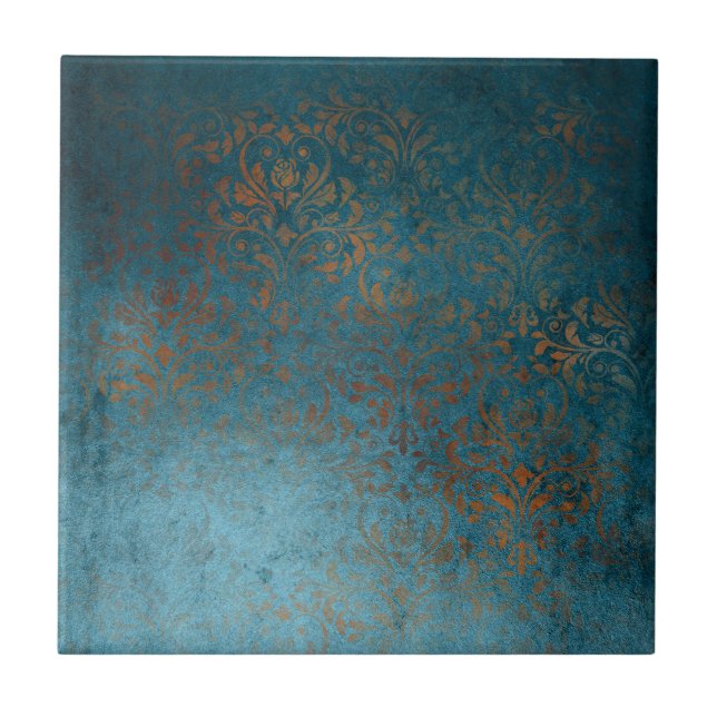Carreau Boho Cuivre bleu Damask Grunge (Devant)