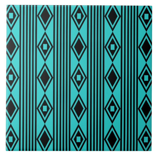 Carreau Boho Diamonds Stripes Black Turquoise (Devant)