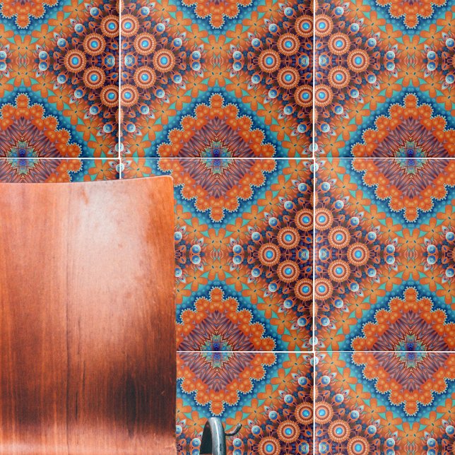 Carreau Boho Eclectique Kaleidoscopique Hip Turquoise Ochr (Créateur téléchargé)