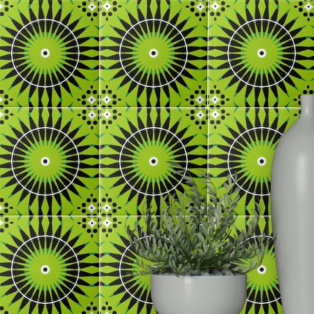 Carreau Boho Ethnic Lime Green Black Motif géométrique (Créateur téléchargé)