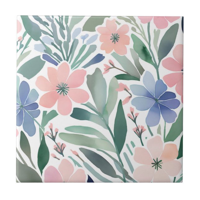 Carreau Boho Fleur sauvage Aquarelle Florale Pastel Accent (Devant)