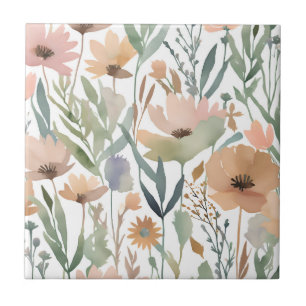 Carreau Boho Fleur sauvage Aquarelle Florale Pastel Accent