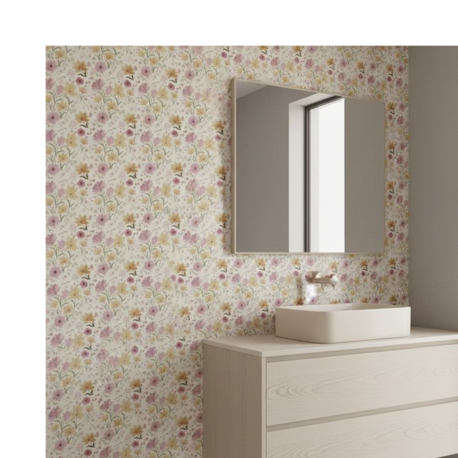 Carreau Boho Fleur Sauvage Aquarelle Rose Tendre  (Créateur téléchargé)