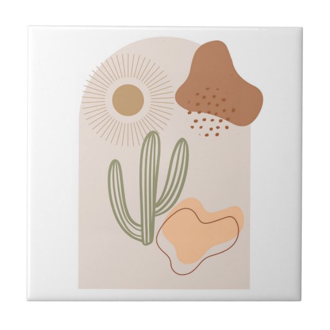 Carreau Boho Formes Abstrait Beige Terracotta Sun Cactus (Devant)