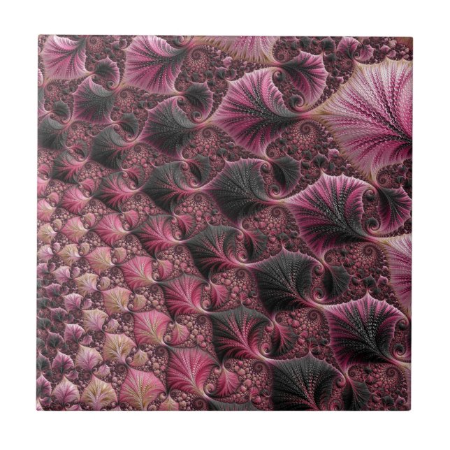 Carreau Boho Funky Éclectique Rose Noir Abstrait Fractal (Devant)