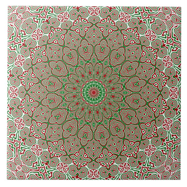 Carreau Boho Hippie Funky Trippy Orné Mandala de Noël  (Devant)