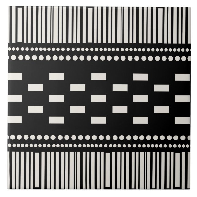 Carreau Boho Lignes Scandinaves Points Noir Blanc (Devant)
