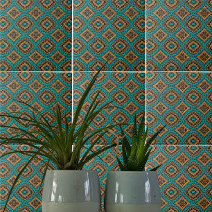 Carreau Boho Marocain Turquoise Et Motif De Bronze