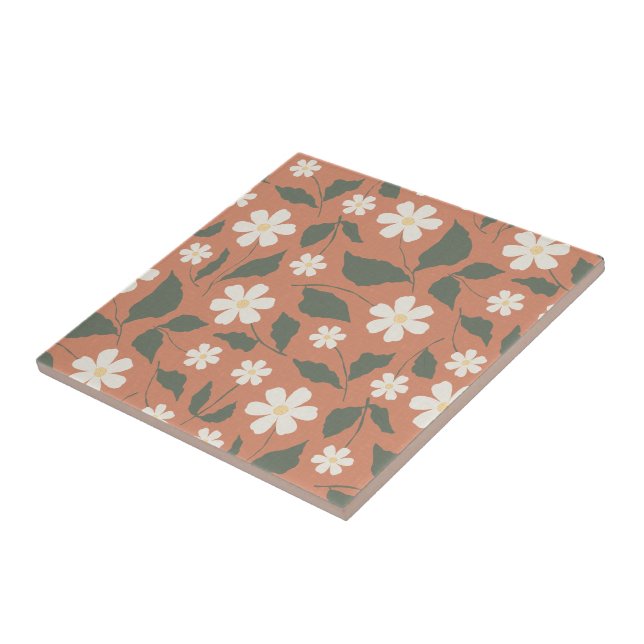 Carreau Boho Moderne Motif Fleur Terracotta Sauge (Côté)