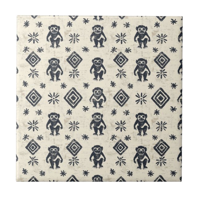 Carreau Boho Monkey Jungle Safari Pattern (2) (Devant)