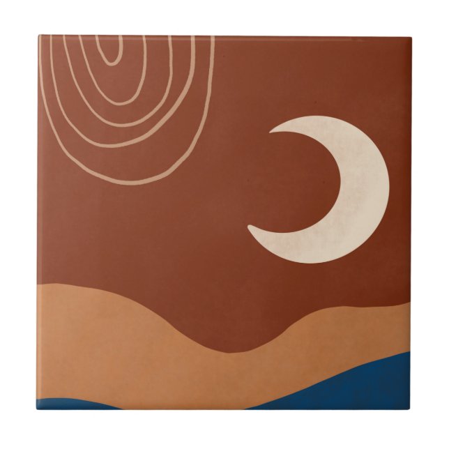 Carreau Boho Moon Paysage Arc-en-Ciel Rouille Brun Tan Ble (Devant)