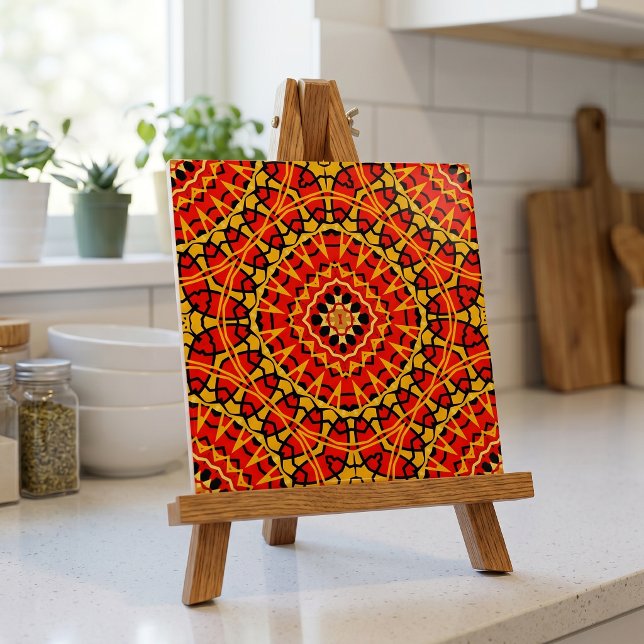 Carreau Boho Oriental rouge et orange Motif géométrique (Créateur téléchargé)