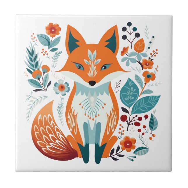 Carreau Boho Red Fox Scandinavian Folk Art (Devant)