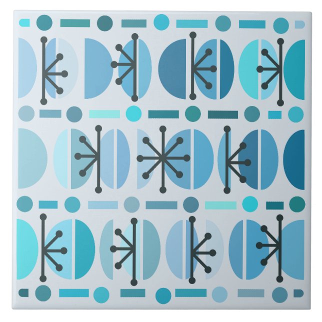 Carreau Boho Retro Bowls Lignes Turquoise (Devant)