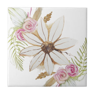 Carreau Boho rose vert blanc Brown Floral Décor