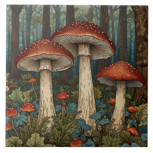 Carreau Boho vintage champignons forêt boisée