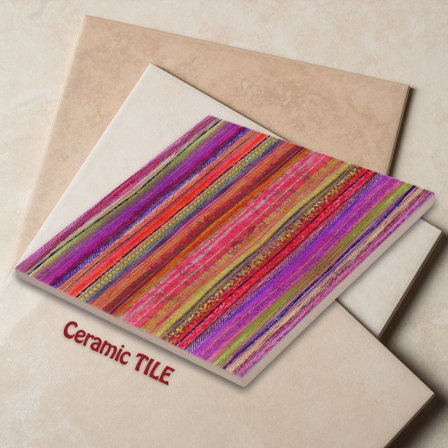 Carreau Boho Vintage Rouge Violet Rayures -  (Créateur téléchargé)